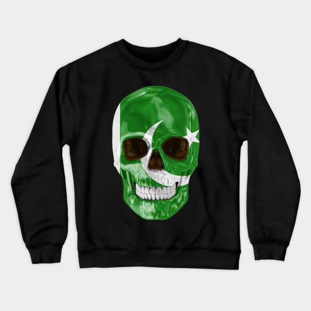 Pakistan Flag Skull - Gift for Pakistani With Roots From Pakistan Crewneck Sweatshirt by Country Flags